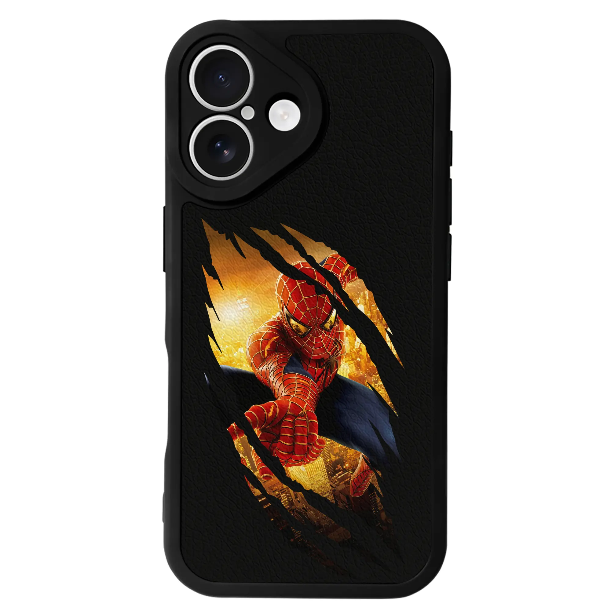 アベンジャーズ (Avenjāzu) グッズ スパイダーマン（Spider-Man） - IPhone 16シリーズ対応 ・ シリコンスマホケース ・ レザー調 ・ 高精度フィット ・ 耐衝撃 ・ ワイヤレス充電対応 ・ 精密カット